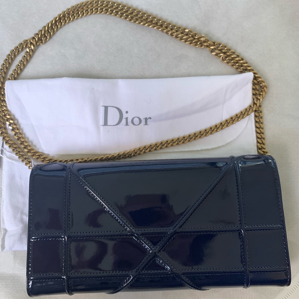 DIOR Diorama Croisiere Wallet On Chain Navy Gold - Picture 4 of 8